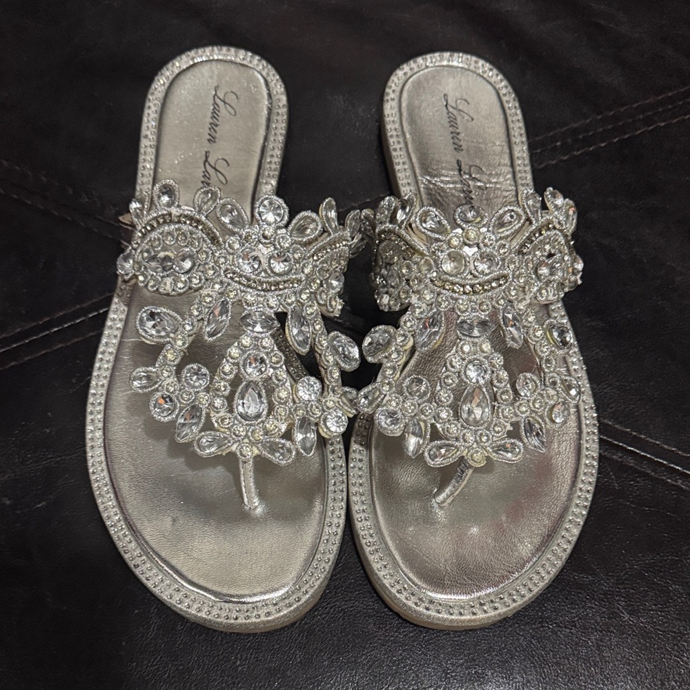 Lauren Lorraine Silver Crystal Embellished Sandals